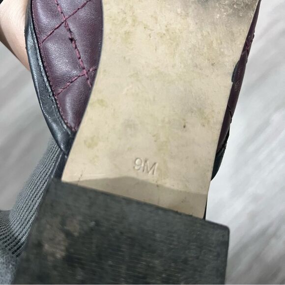 Talbots Leather Flats Mules Quilted Cap Toe Burgundy Black Ballet Flat - Picture 3 of 5